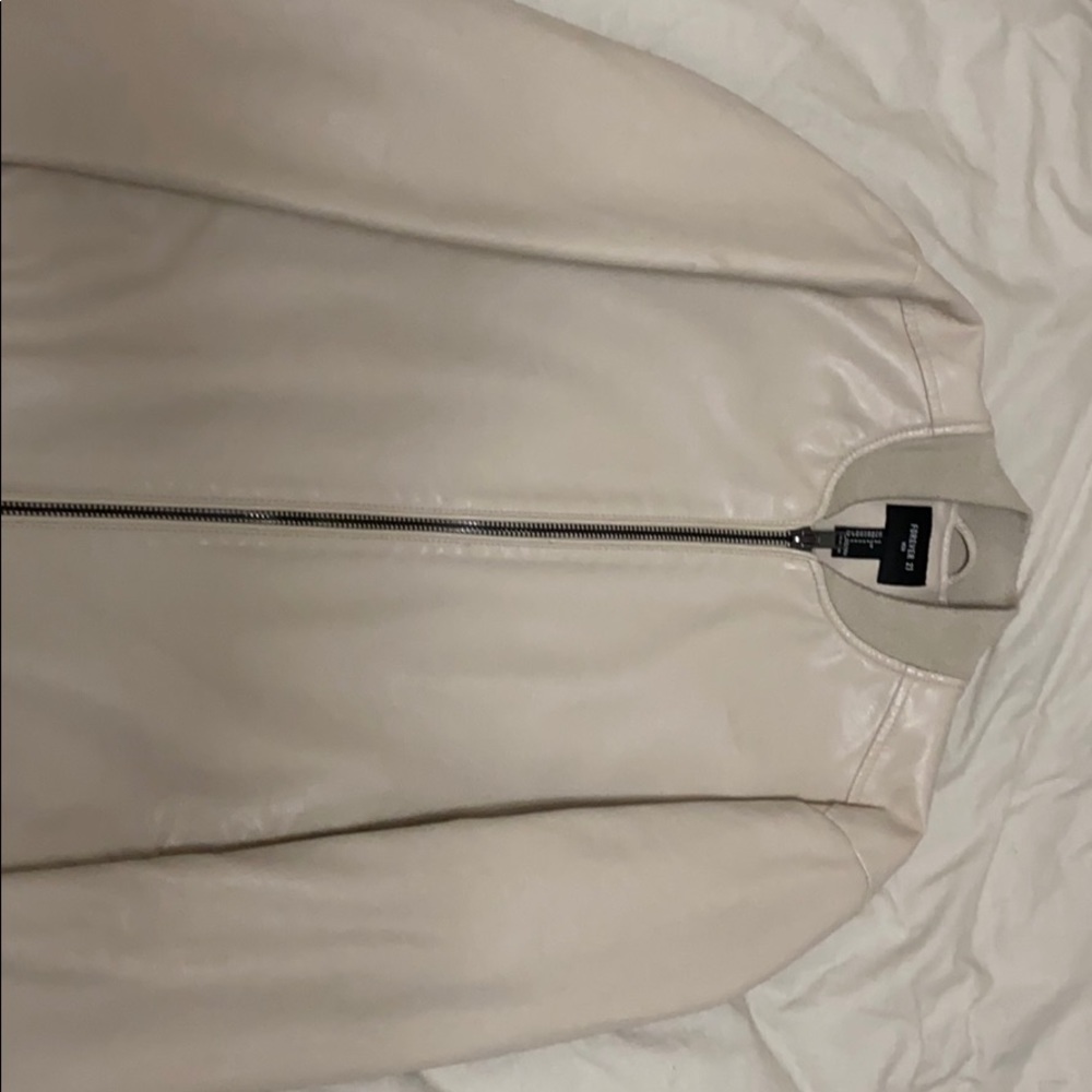 Cream faux leather motorcycle jacket